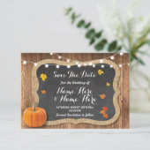 Sparen de Datum Rustic pomkin Licht Chalk Wood Save The Date (Staand voorkant)