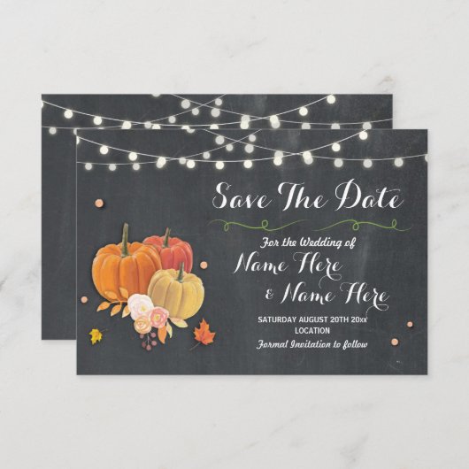 Sparen de Datum Rustic Pumpkin Licht Chalk Wedding Save The Date (Voorkant / Achterkant)