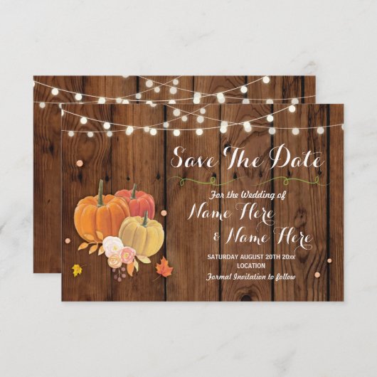 Sparen de Datum Rustic Pumpkin Licht Wood Weddensc Save The Date (Voorkant / Achterkant)