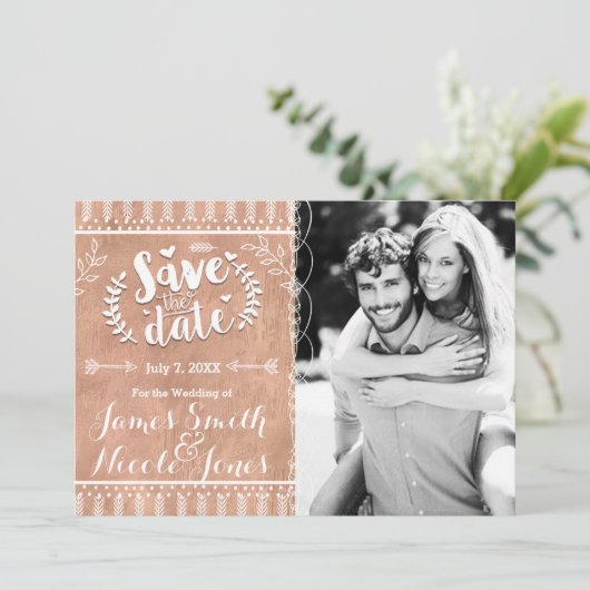 Sparen de Datum Rustic Roos Gold Foto Save The Date (Staand voorkant)