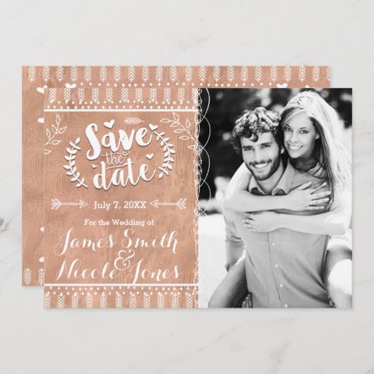 Sparen de Datum Rustic Roos Gold Foto Save The Date (Voorkant / Achterkant)