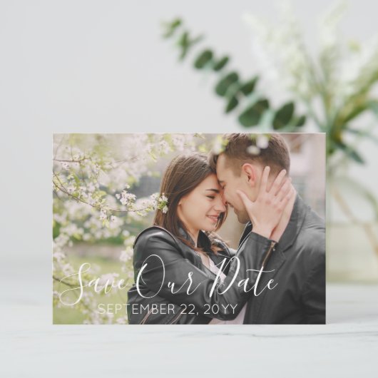 Sparen de Datum Rustic Southern Cotton Weduwfoto Kaart (Staand voorkant)