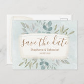 Sparen de Datum Rustic Waterverf Dusty Blauwe Aank Aankondigingskaart (Voorkant / Achterkant)