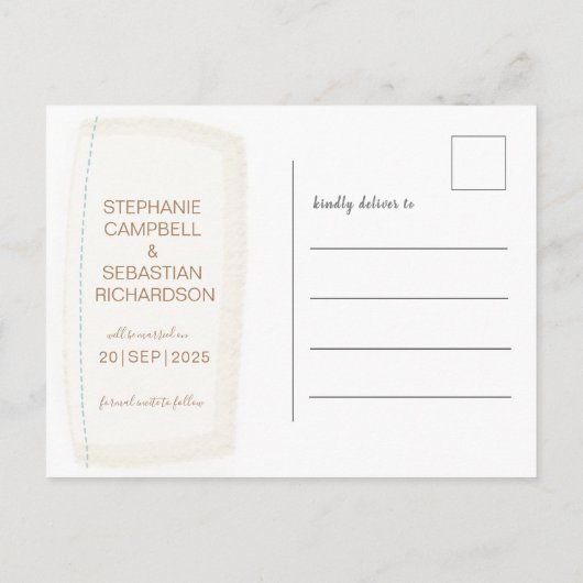 Sparen de Datum Rustic Waterverf Dusty Blauwe Aank Aankondigingskaart (Achterkant)