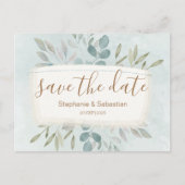Sparen de Datum Rustic Waterverf Dusty Blauwe Aank Aankondigingskaart (Voorkant)