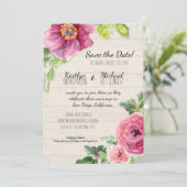 Sparen de Datum Rustic Waterverf Rozen Peony Save The Date (Staand voorkant)