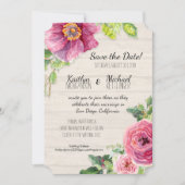 Sparen de Datum Rustic Waterverf Rozen Peony Save The Date (Voorkant)