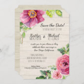 Sparen de Datum Rustic Waterverf Rozen Peony Save The Date (Voorkant / Achterkant)