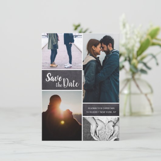 Sparen de datum Rustic Wedding Veelvoudige Foto Aankondiging (Staand voorkant)