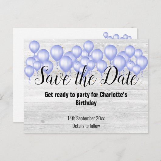 Sparen de Datum Rustic Whitewash Ballon van het ho Aankondigingskaart (Voorkant / Achterkant)