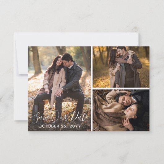 Sparen de Datum Rustic Wood Weduwfoto Collage Save The Date (Voorkant)