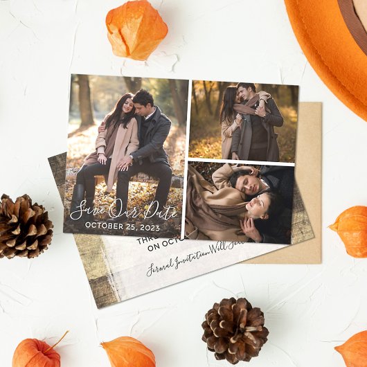 Sparen de Datum Rustic Wood Weduwfoto Collage Save The Date