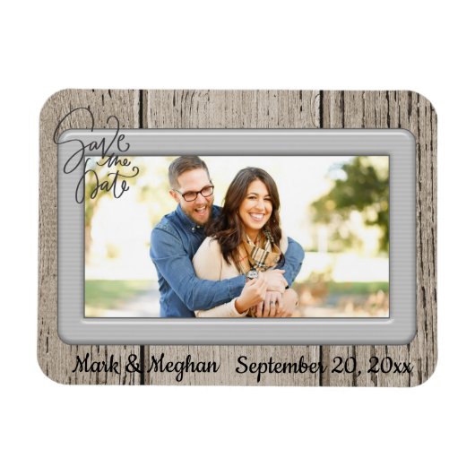 Sparen de Datum Rustic Wooden met Foto Magneet (Horizontaal)