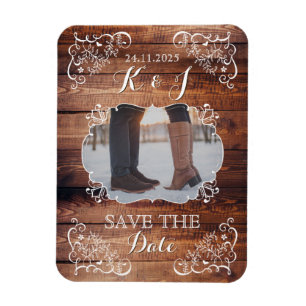 Sparen de Datum Rustic Woodland Wedding Foto Wood Magneet