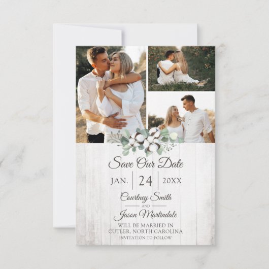 Sparen de Datum Rustic Zuidelijke Katoen Weddensch Kaart (Voorkant)