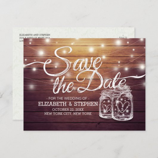 Sparen de Datum Rustige de Mason van het Hout van  Aankondigingskaart (Voorkant / Achterkant)