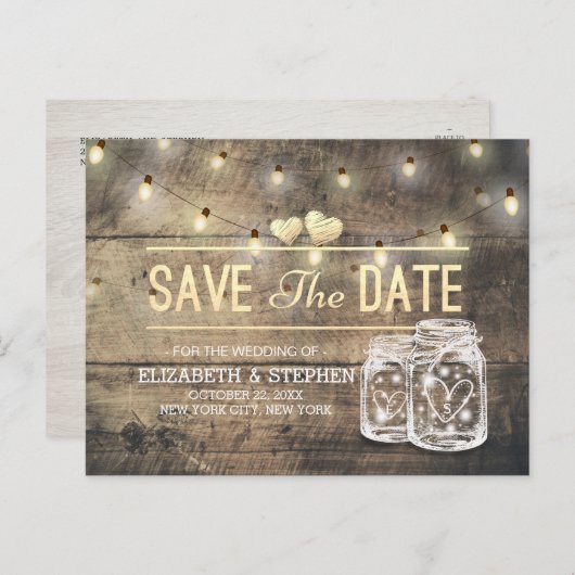 Sparen de Datum Rustige de Mason van het Hout van  Aankondigingskaart (Voorkant / Achterkant)