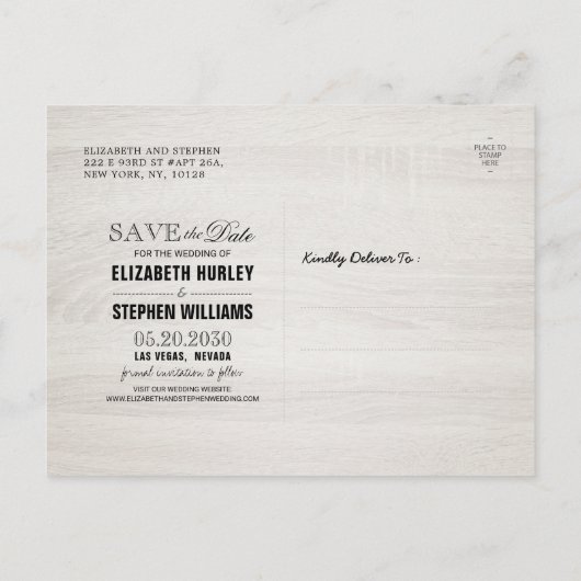 Sparen de Datum Rustige de Mason van het Hout van  Aankondigingskaart (Achterkant)