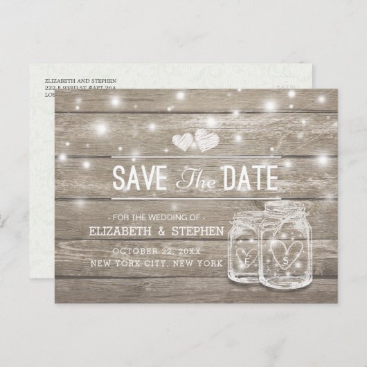 Sparen de Datum Rustige de Mason van het Hout van  Aankondigingskaart (Voorkant / Achterkant)