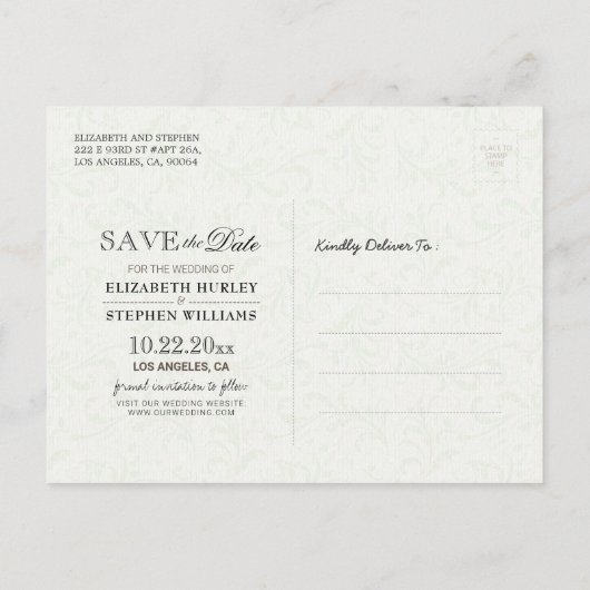 Sparen de Datum Rustige de Mason van het Hout van  Aankondigingskaart (Achterkant)