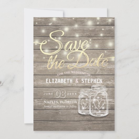 Sparen de Datum Rustige de Mason van het Hout van Save The Date (Voorkant)