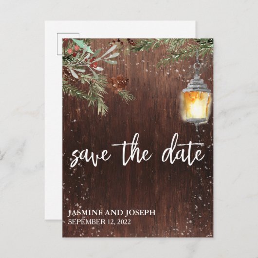 Sparen de Datum Rustige Kerst van het Hout Aankondigingskaart (Voorkant / Achterkant)
