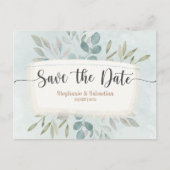 Sparen de Datum Rustige Waterverf Blauw Aankondigingskaart (Voorkant)