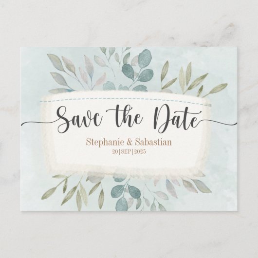 Sparen de Datum Rustige Waterverf Blauw Aankondigingskaart (Voorkant)