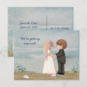 Sparen de Datum schattig stel op strand Aankondigingskaart (Voorkant / Achterkant)