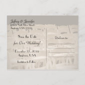 Sparen de Datum Sepia Wedding Chairs Aankondigingskaart (Achterkant)