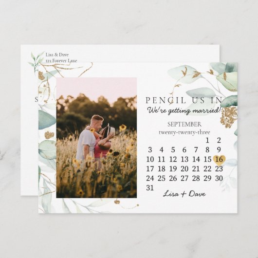 Sparen de Datum September 2023 Botanische legant Briefkaart (Voorkant / Achterkant)