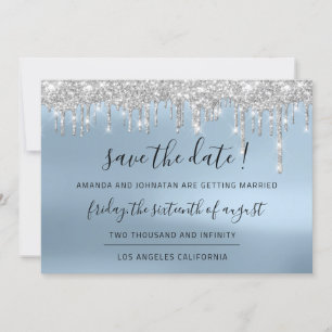Sparen de Datum Silver Grey Blauwe Vonk DRUKTE Lux Save The Date