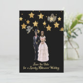 Sparen de Datum Skeletons Halloween Wedding Kaart (Staand voorkant)