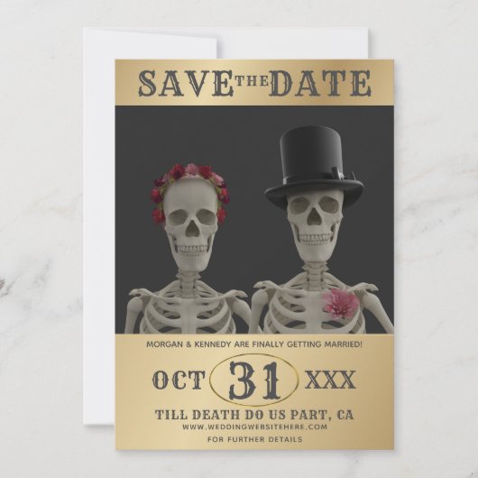 Sparen de Datum Skeletons Oktober Halloween Weddin Save The Date (Voorkant)