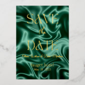 sparen de datum smarald groene zijde folie i folie uitnodiging (Voorkant)