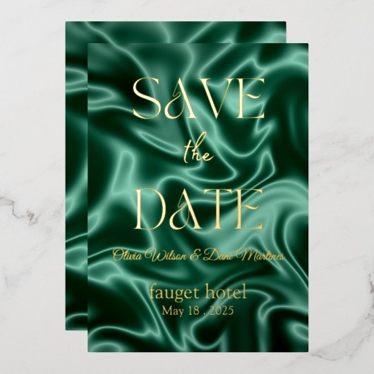 sparen de datum smarald groene zijde folie i folie uitnodiging (Voorkant / Achterkant)