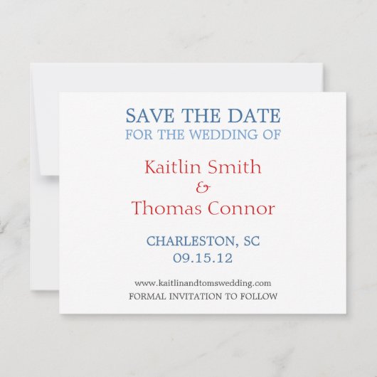 Sparen de Datum - - South Carolina Save The Date (Achterkant)