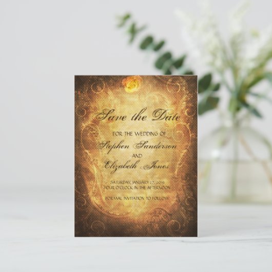 Sparen de Datum Steampunk Antiek Roos Aankondigingskaart (Staand voorkant)