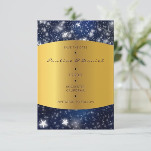 Sparen de Datum Ster Night Stars Gold Save The Date (Staand voorkant)