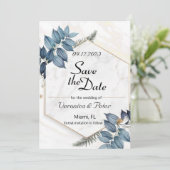 Sparen de datum stoffige blauwe bruiloft kaart (Staand voorkant)