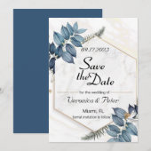 Sparen de datum stoffige blauwe bruiloft kaart (Voorkant / Achterkant)