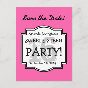 Sparen de Datum Sweet 16 Birthday Partij A02 PINK Aankondigingskaart