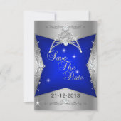 Sparen de Datum Sweet 16 Blauwe Zilver Tiara Save The Date (Voorkant)