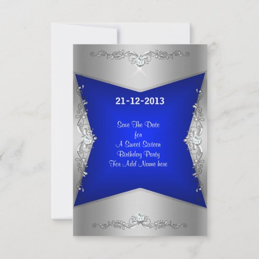 Sparen de Datum Sweet 16 Blauwe Zilver Tiara Save The Date (Achterkant)