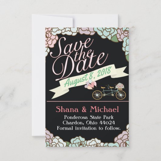 Sparen de Datum Tandem Bicycle Floral ballonnen zw Save The Date (Voorkant)
