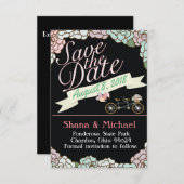 Sparen de Datum Tandem Bicycle Floral ballonnen zw Save The Date (Voorkant / Achterkant)