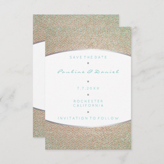 Sparen de Datum Tiffany Ocean Aqua Silver Roos Gol Save The Date (Voorkant / Achterkant)