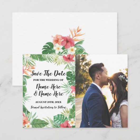 Sparen de Datum tropische Aloha Floral Flowers Fot Save The Date (Voorkant / Achterkant)