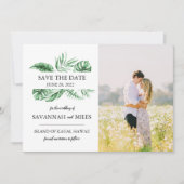 Sparen de datum tropische groene fotokaart aankondiging (Voorkant)