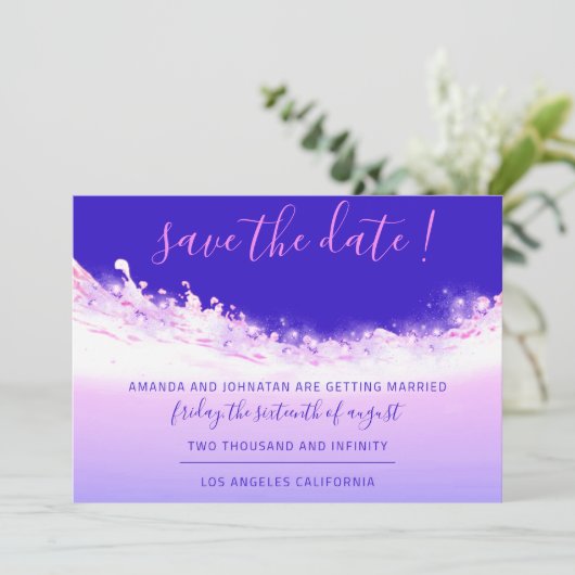 Sparen de Datum Tropische Oceaan roze Golf Ombre I Save The Date (Staand voorkant)